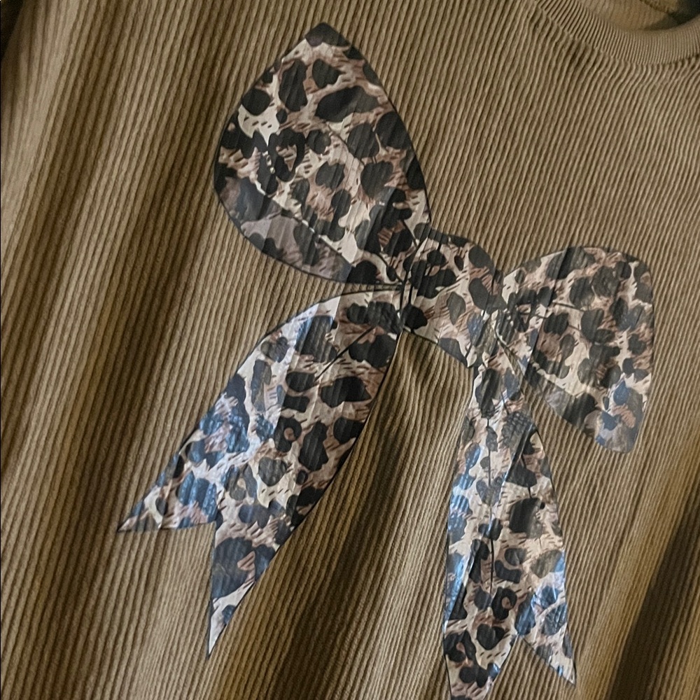 Leopard Print Bow Corduroy Sweatshirt - Picture 3 of 5